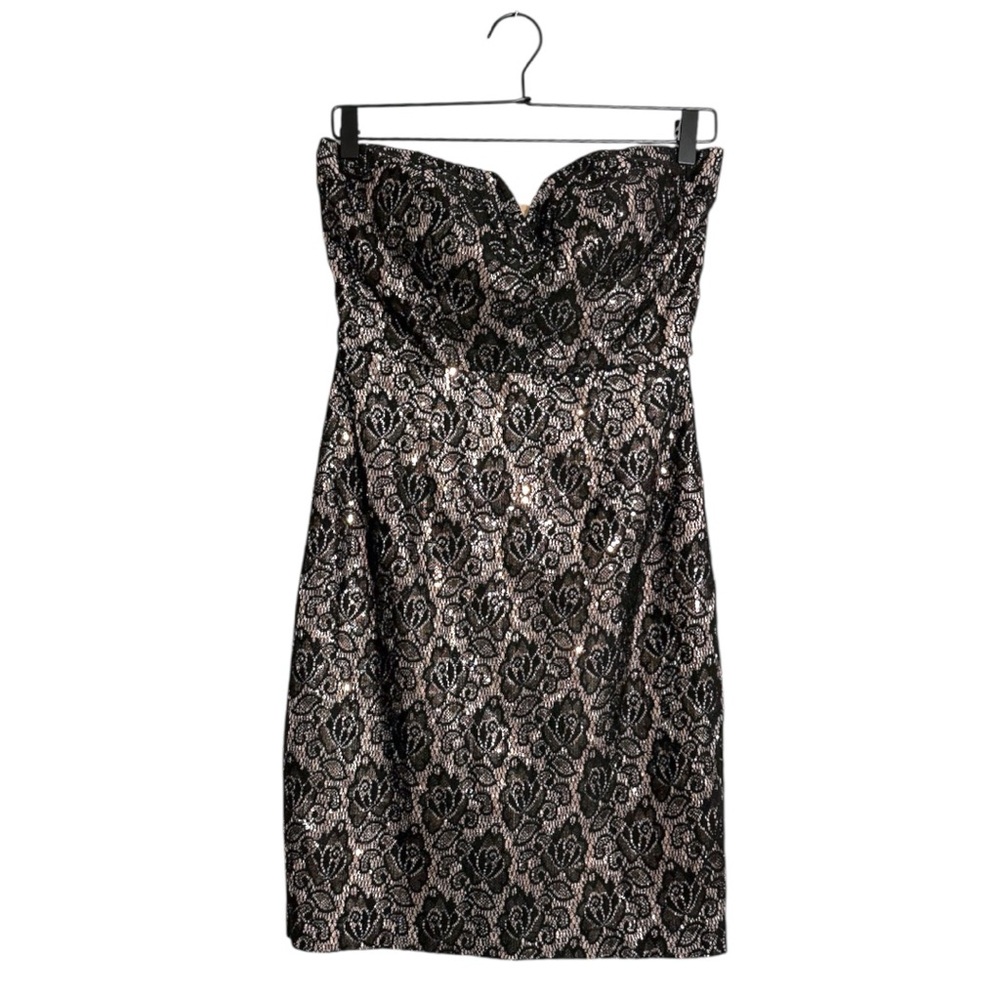 Bisou Bisou Black Lace Strapless Bodycon Dress Y2K Size 6 Party Cocktail